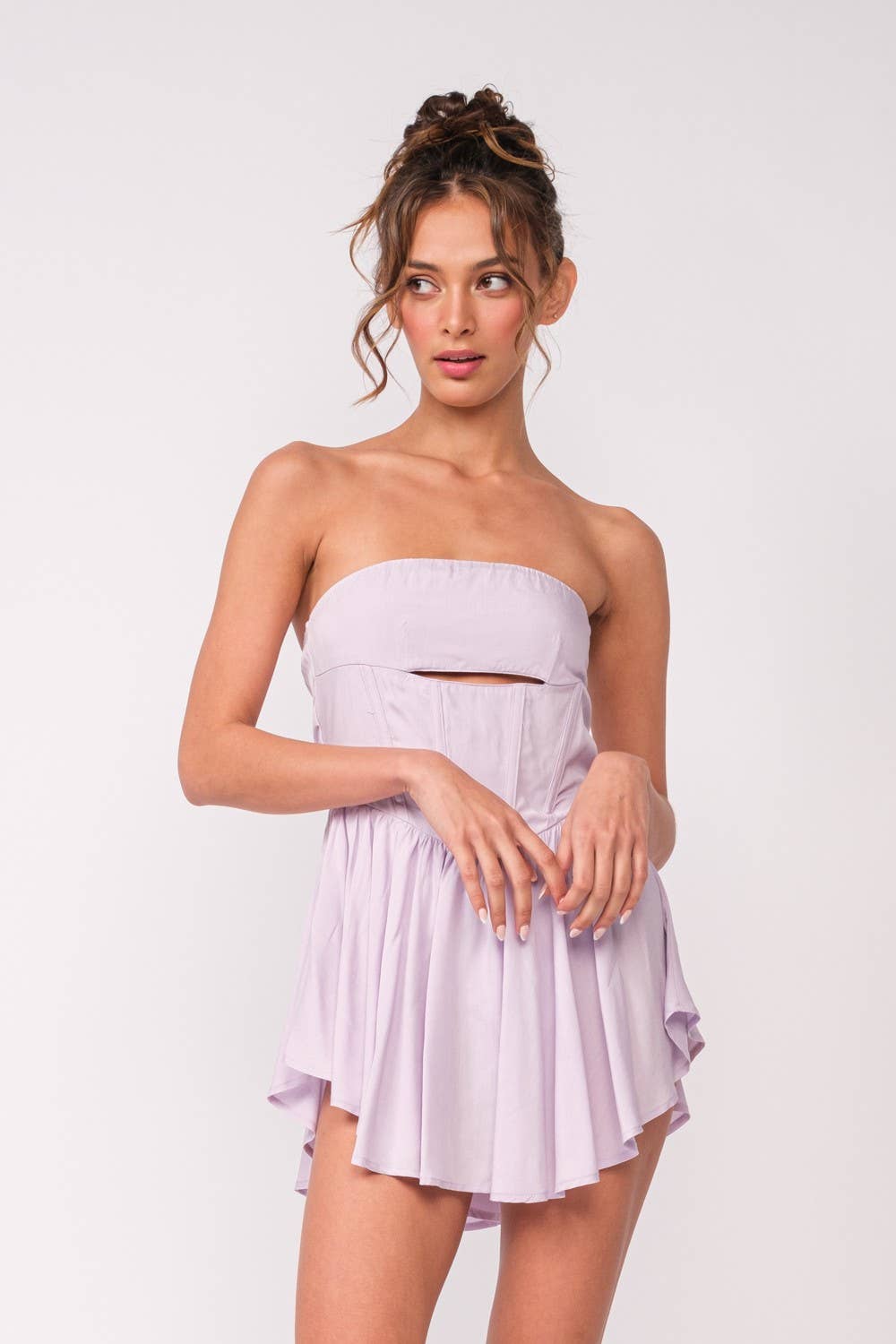 Sky to Moon - Wholesale Romper - Women's - SOLID COLOR FRONT CUTOUT MINI ROMPER DRESS14