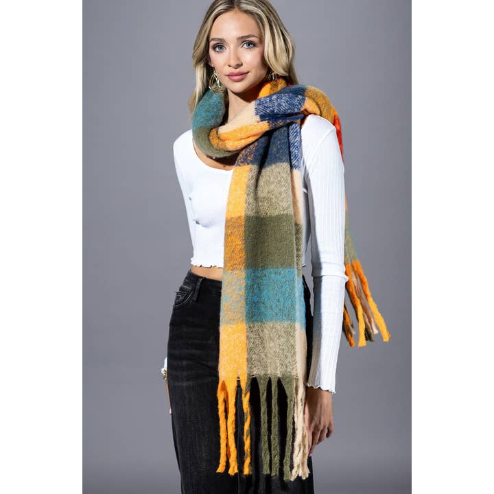 Urbanista - Wholesale Scarf - Women's - Multi Colored Brushed Plaid Oblong Scarf 12