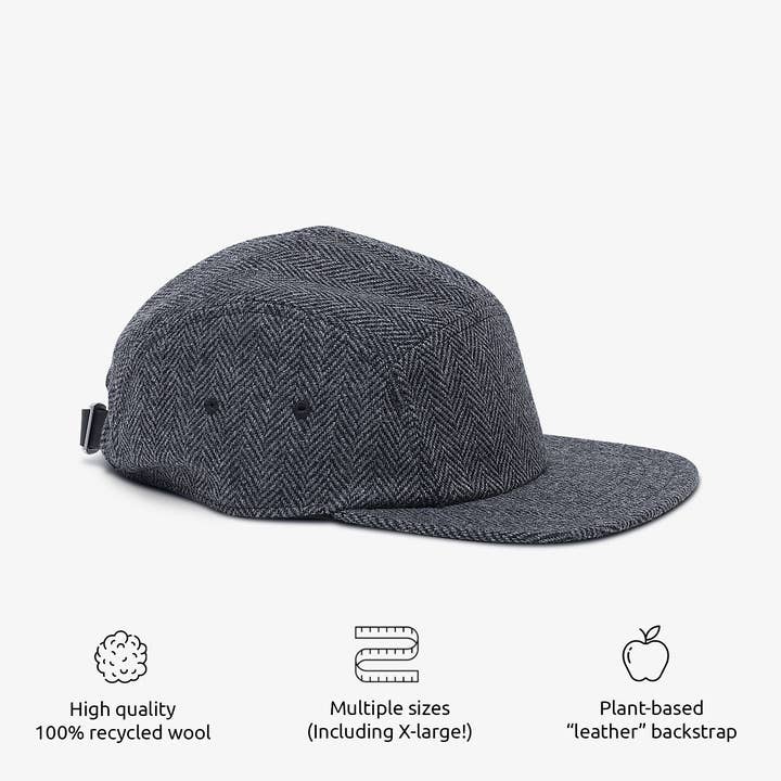 Black & Grey Wool 5-Panel for wholesale by Storied Hats