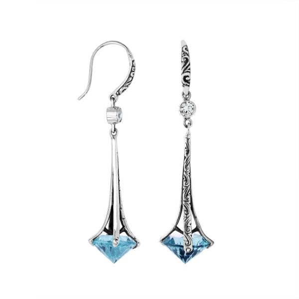 Bali Designs - Wholesale Dangle Earrings - AE-1175-BT Sterling Silver Long Blue Topaz Quartz Drop Earrings1
