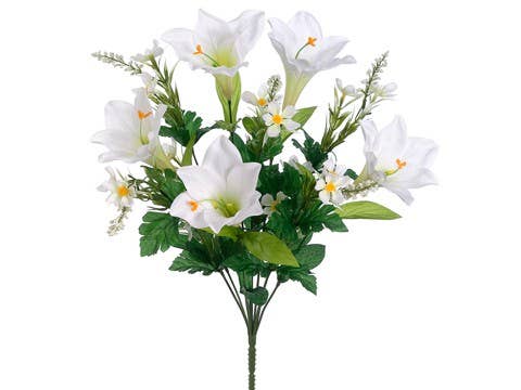 Silk Flower Depot - Wholesale Artificial Plant - 19.5" Easter Lily/Daisy Bush x10 White0