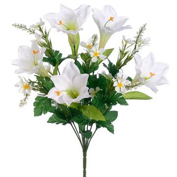 Silk Flower Depot - Wholesale Artificial Plant - 19.5" Easter Lily/Daisy Bush x10 White