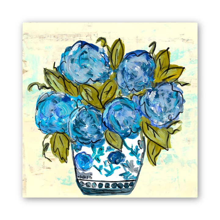 Chinoiserie Vase with Blue Hydrangeas Wrapped Canvas for wholesale by Baxter & Me