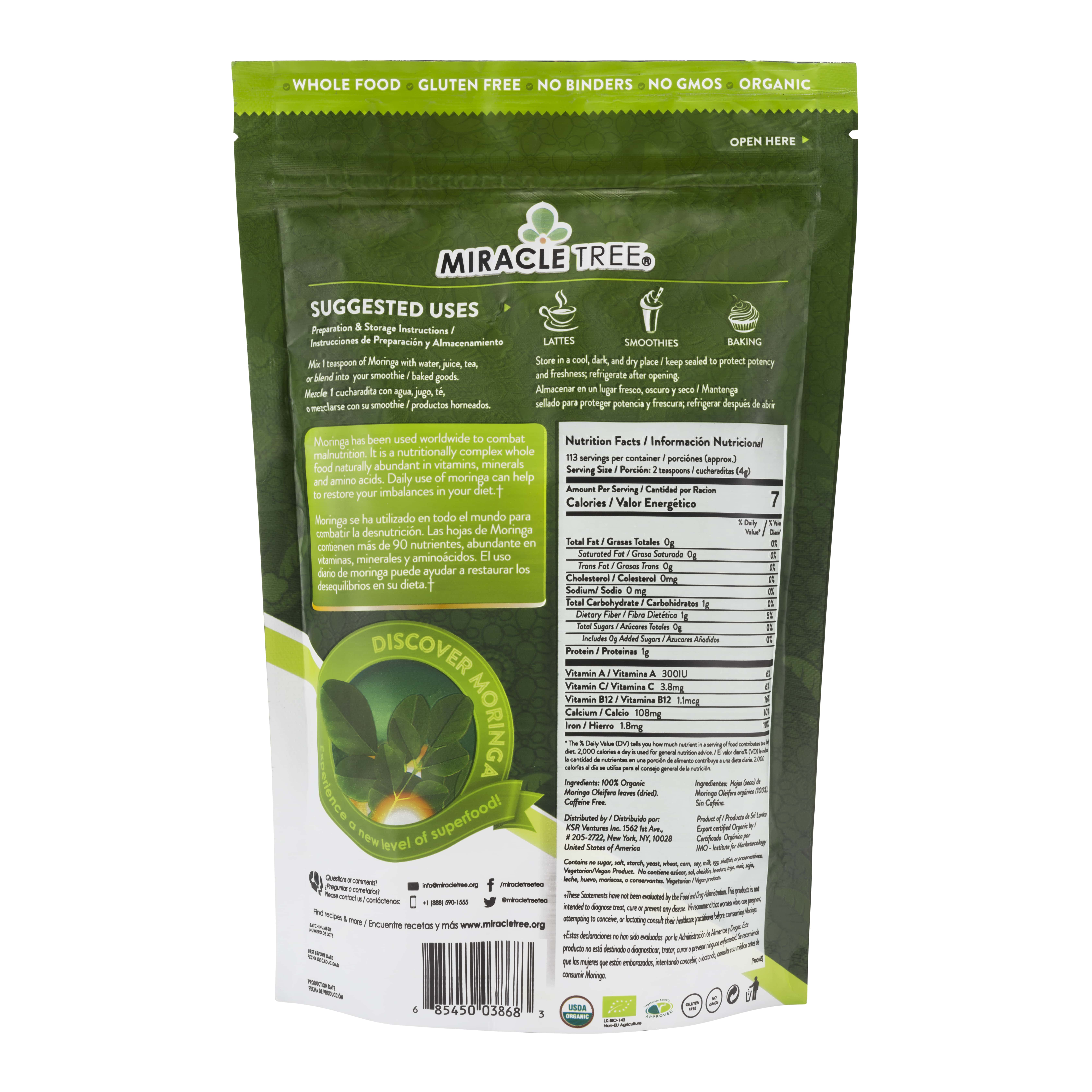 Miracle Tree - Wholesale Protein/Superfood Powder - 16 oz Organic Moringa Powder1