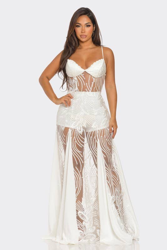 BANJUL - Venta al por mayor Vestido - Mujer - Vestido largo con escote de tubo y encaje hueco translúcido BD446601