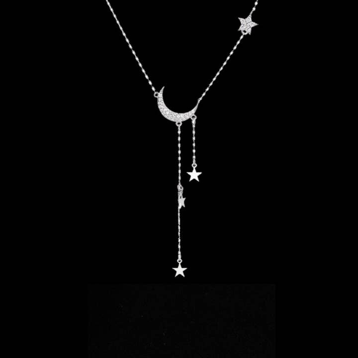 Perimade & Co. LLC - Wholesale Pendant/Charm Necklace - Moon Star Layered Tassel Necklace in 925 Sterling Silver