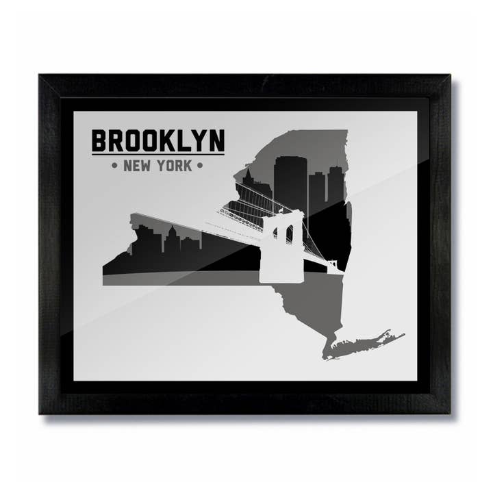 Brooklyn, New York Skyline Imprimé : blanc et noir pour la vente par D&W Elements