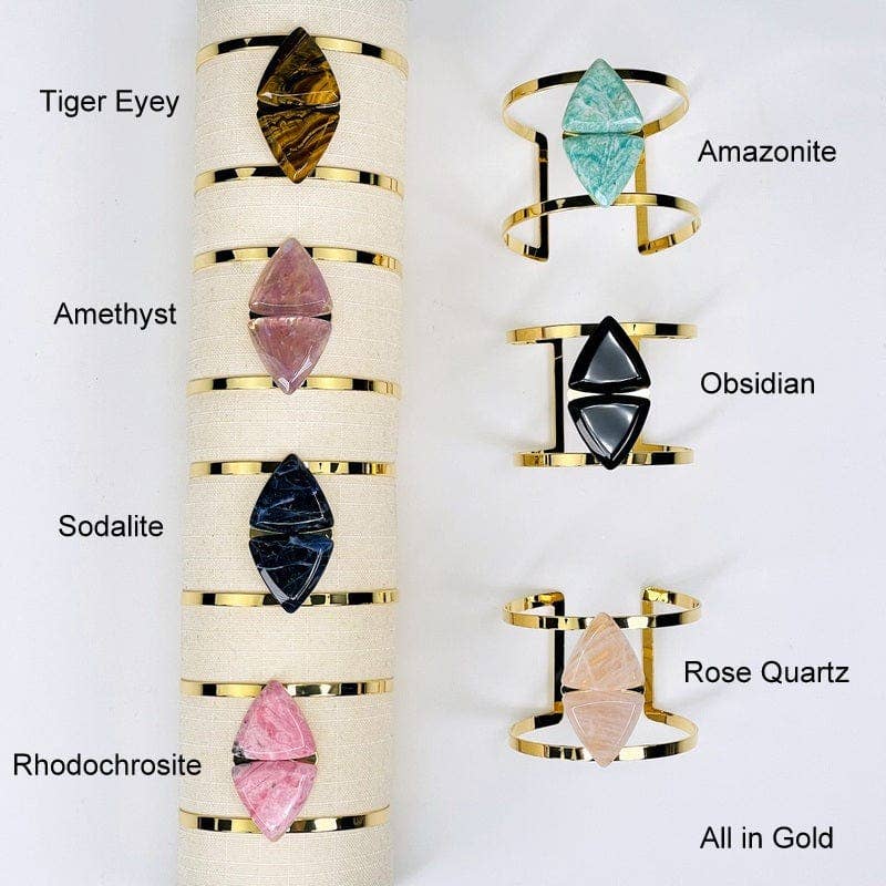 Rock Paradise - Wholesale Cuff Bracelet - Crystal Double Gemstone Triangle Cuff0