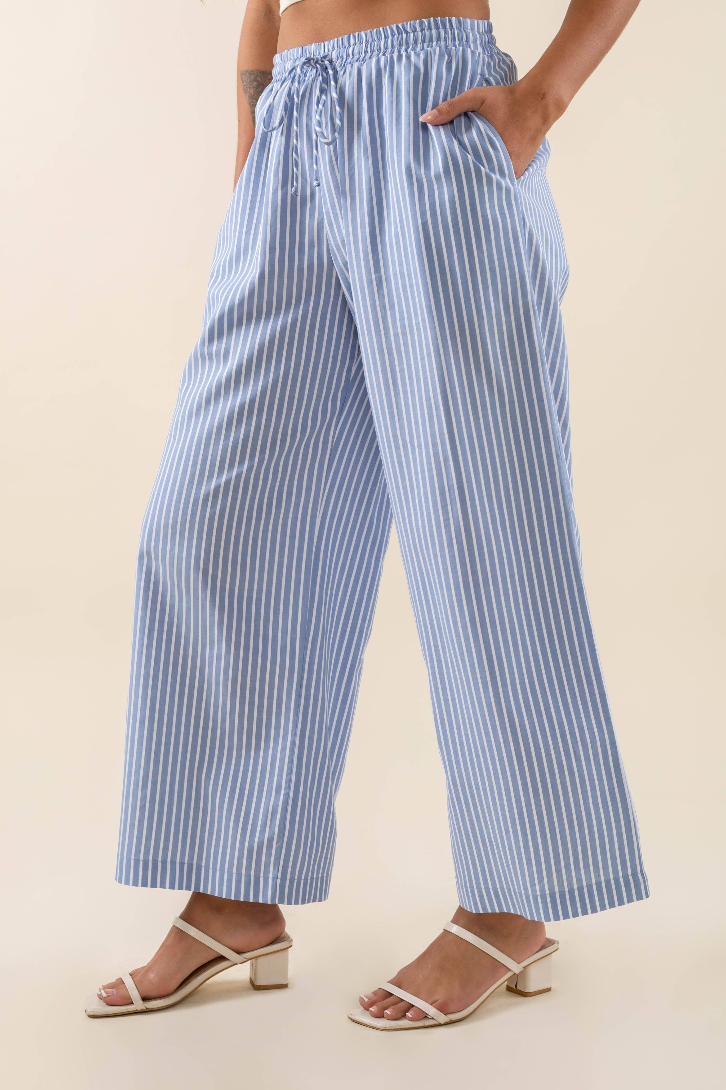 NLT - Venta al por mayor Pantalones - Mujer - Pantalones culotte de pierna ancha con rayas verticales y cintura elástica con cordón7