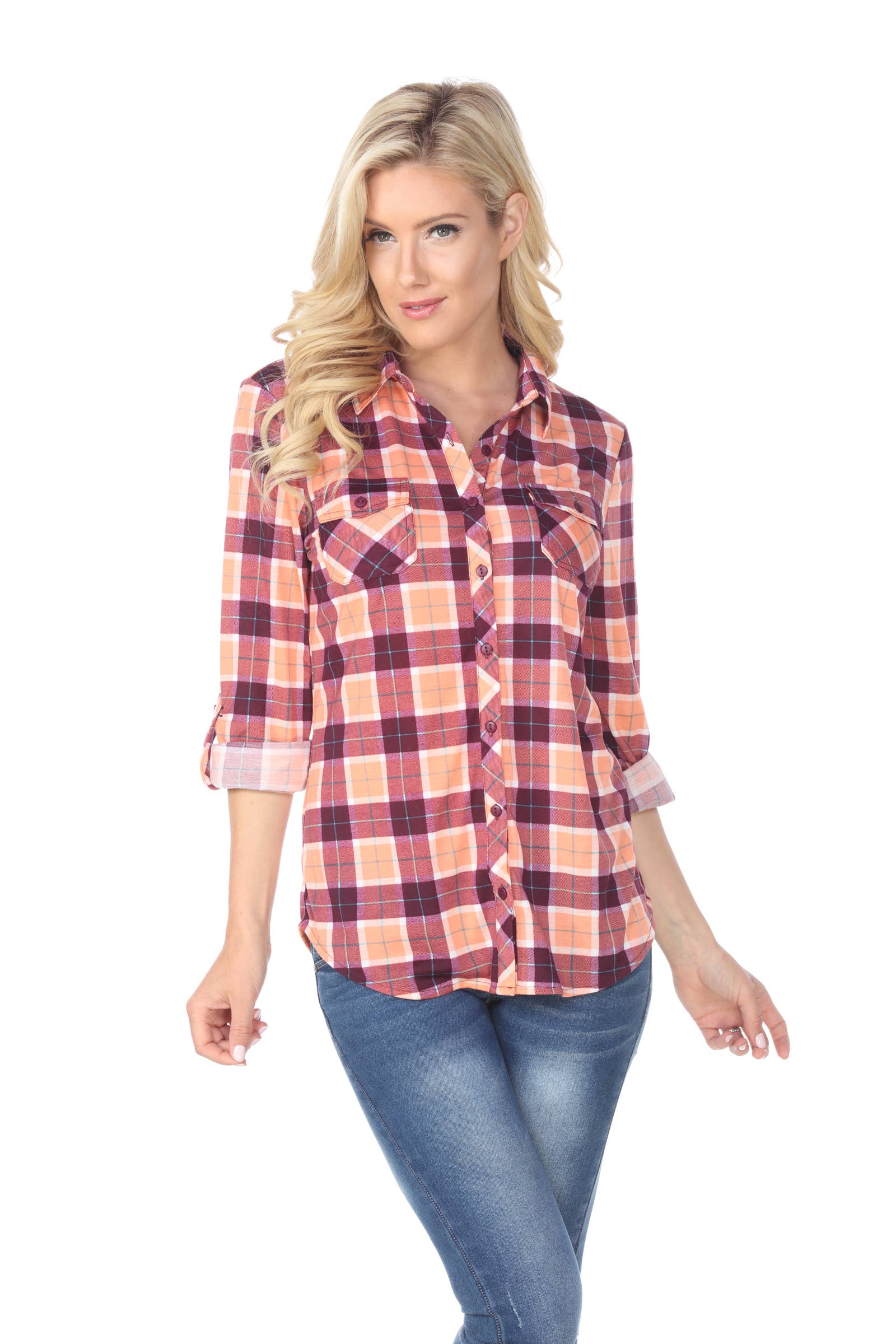 WHITE MARK - Wholesale Button Down Shirt - Women's - Oakley Stretchy Plaid Top7