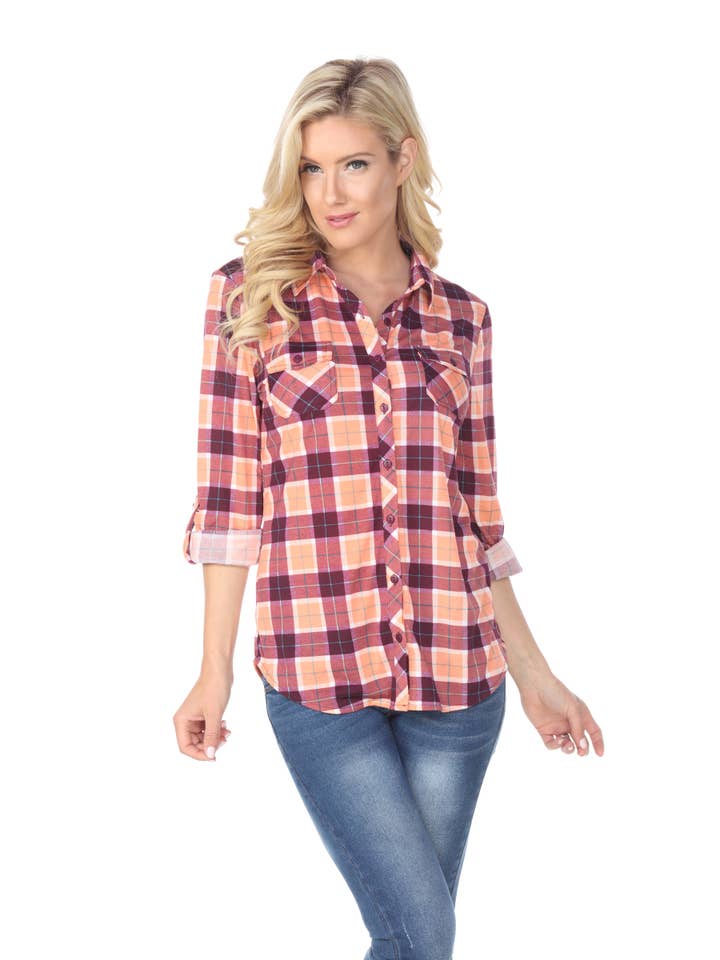 WHITE MARK - Wholesale Button Down Shirt - Women's - Oakley Stretchy Plaid Top7