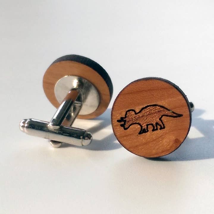 Triceratops dinosaurus houten manchetknopen, formele bruiloft voor wholesale door designosaur