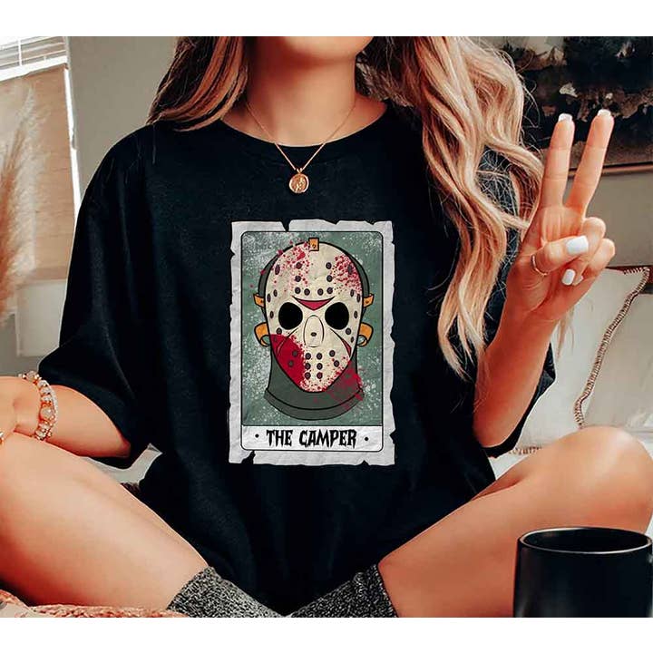 Black Jason Voorhees Tarot Card Shirt, The Camper Friday Shirt for wholesale on Faire