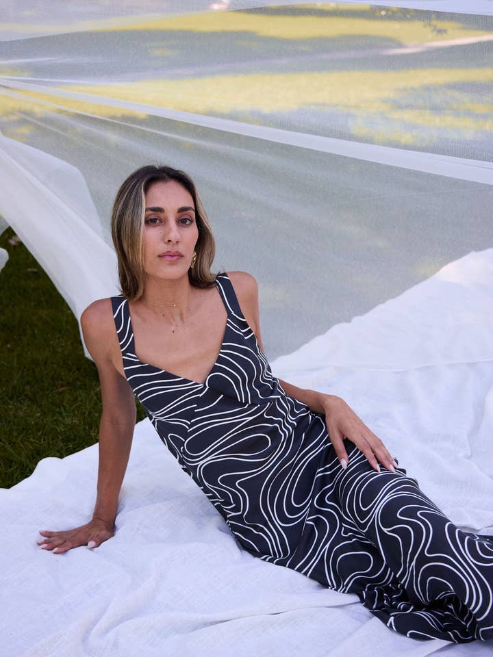 CRUMPET DRESS BLACK SWIRL for wholesale by RALF STUDIOS