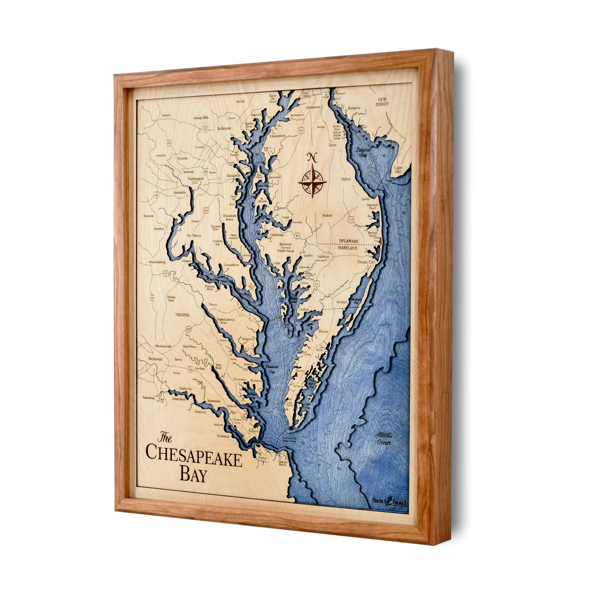 Sea & Soul Nautical Chart Art – wholesale Karta – Chesapeake Bay Topografiska nautisk 3D trä karta heminredning21