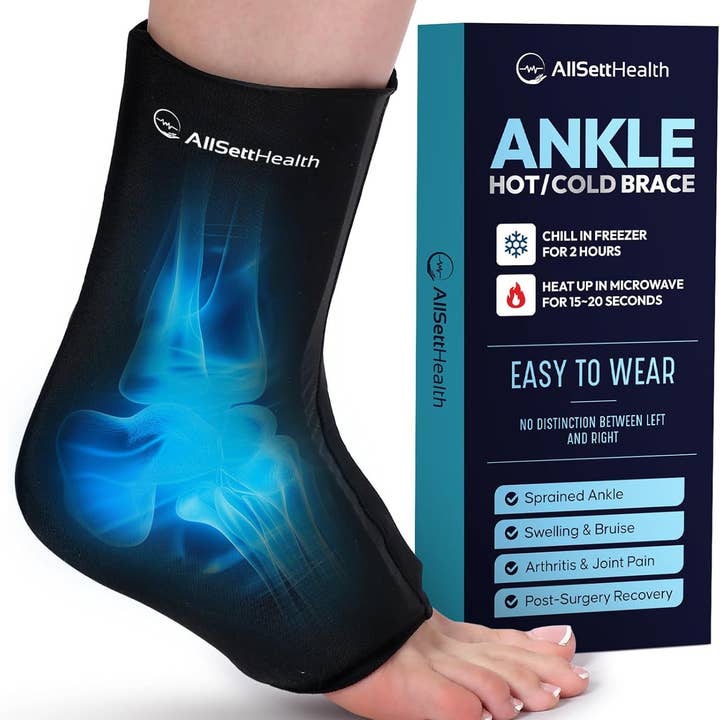 AllSett Health - Wholesale Hot/Cold Compress - Ankle Ice Pack Wrap for Swelling - Hot/Cold Therapy Ankle Ice Wrap for Foot Pain Relief, Heel Pain Relief, Plantar Fasciitis, Achilles Tendonitis Relief, Sprained Ankle Compression, Small/Medium