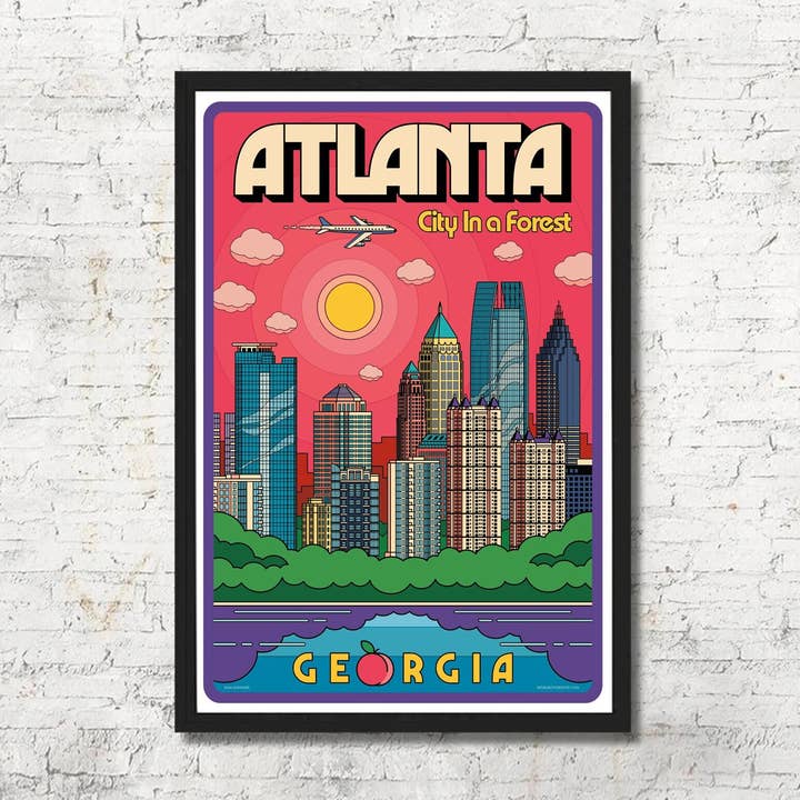 Decorazione da parete con stampa artistica dello skyline di Atlanta, regalo per la vendita all'ingrosso da parte di Red Robot Design & Illustration