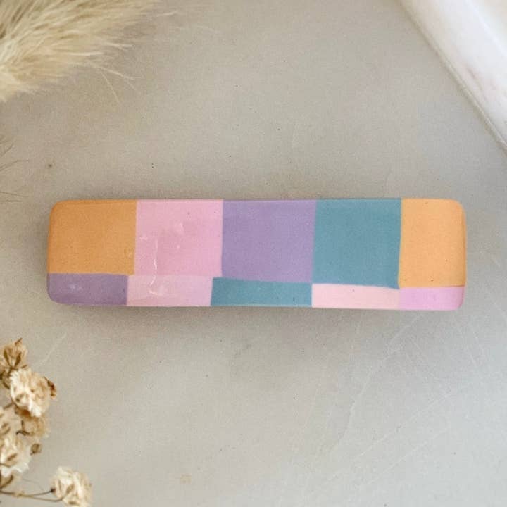 LIMITIERTE AUFLAGE Rechteckige Haarklammer | Kariert für den Großhandel von Silk + Scrunchie