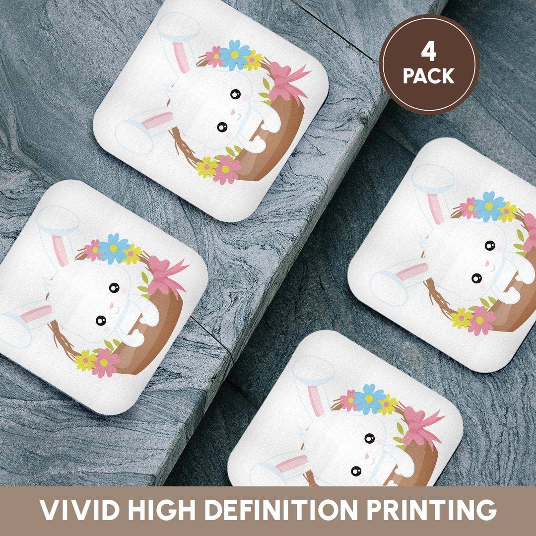 3dRose - Wholesale Coasters - 3dRose, Cute White Easter Bunny In An Easter Basket Illustration, Coaster12