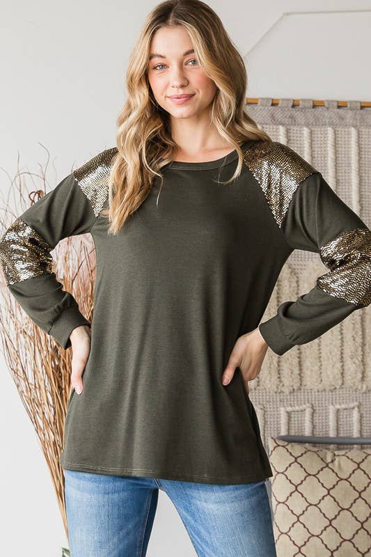 HEIMISH - Wholesale Tunic - Women's - ET6842-10 PUFF SLEEVE SOLID AND SEQUINS TOP11