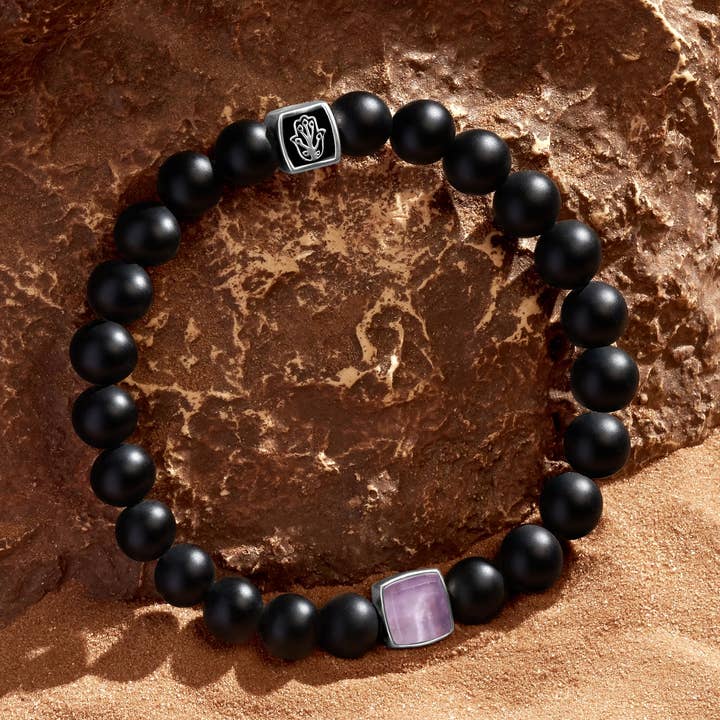 Bracciale con Pietra di Nascita Ametista Intuizione Attivata - Onice Nero per la vendita all'ingrosso da parte di Karma And Luck