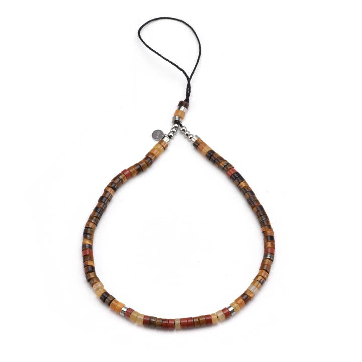 Telefonvedhæng i rød sten og gul tigerøje for engroshandel hos SIXTY STONES