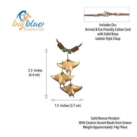 Big Blue by Roland St John - Vendita all'ingrosso Collana con ciondolo/pendaglio - Triplo Manta Ray Bronzo con perline4