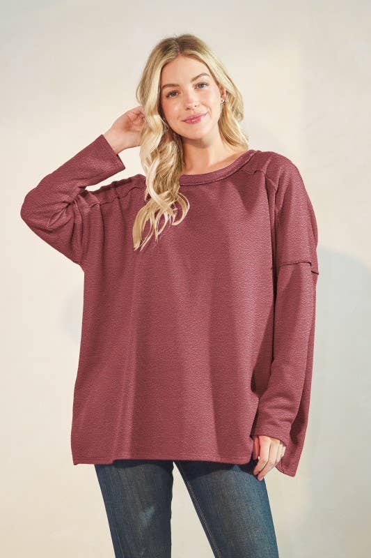 Sunday Morning - Wholesale Tunic - Women's - T9076HE14-Oversized Solid Long Sleeve Top0
