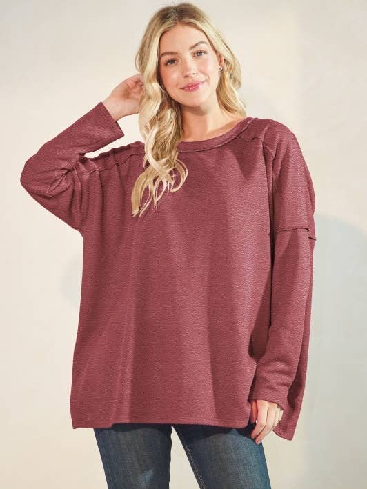 Sunday Morning - Wholesale Tunic - Women's - T9076HE14-Oversized Solid Long Sleeve Top0