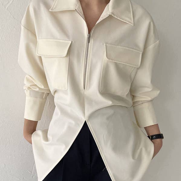 Maniche lunghe Raglan Tasche Spacco frontale Giuntura spacco Annodato Cerniera Bluse e camicie con revers Top per la vendita all'ingrosso da parte di ShieldChic