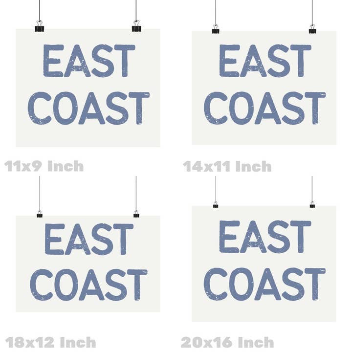 Honey Coast Print Co. - Wholesale Art Print - Landscape Coastal Blue East Coast Retro Typography Wall Art