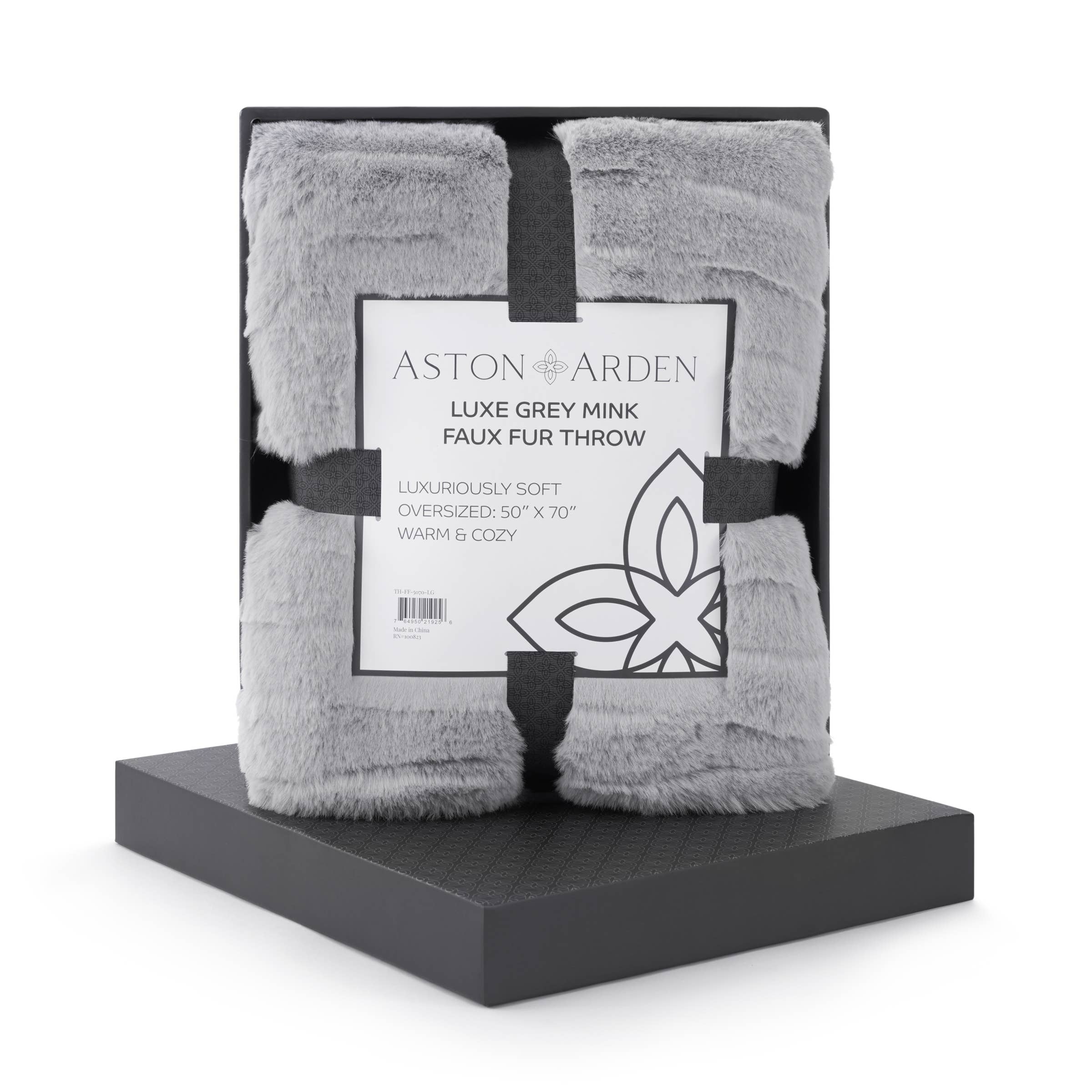 Arkwright Home - Wholesale Throw Blanket - Throw Blanket, Luxe Mink Faux Fur Grey, Gift Box included 1