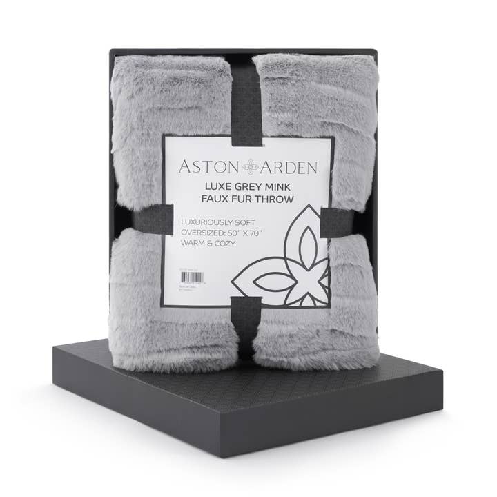 Arkwright Home - Wholesale Throw Blanket - Throw Blanket, Luxe Mink Faux Fur Grey, Gift Box included 1
