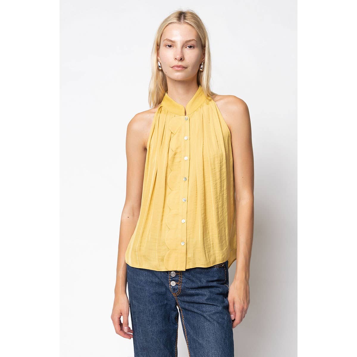 Naked Zebra - Vente Débardeur – femme - Haut sans manches boutonné à bordure festonnée3