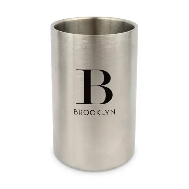 Insulated Wine Bottle Cooler - Modern Serif Initial for wholesale by Weddingstar Inc.