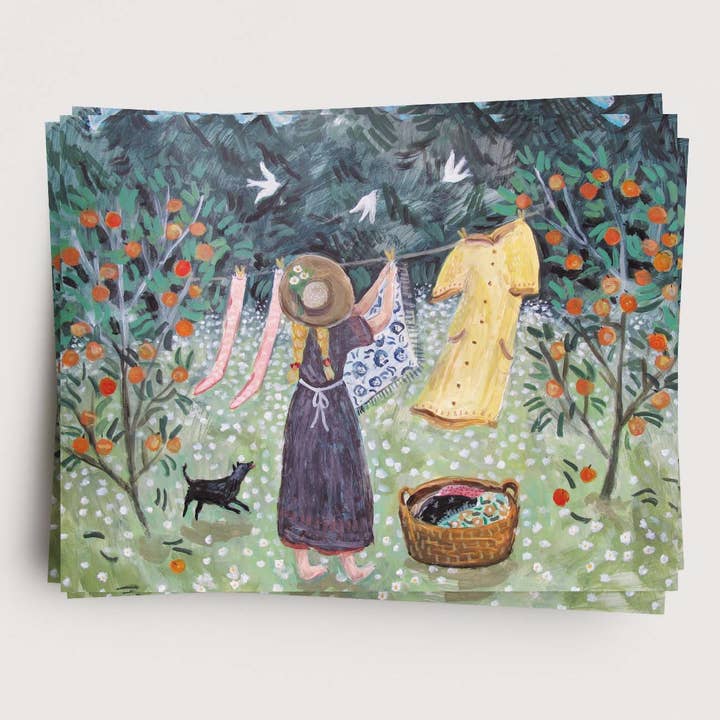 Lessive dans le Verger 10 cartes simples pour la vente par Ingrid Press