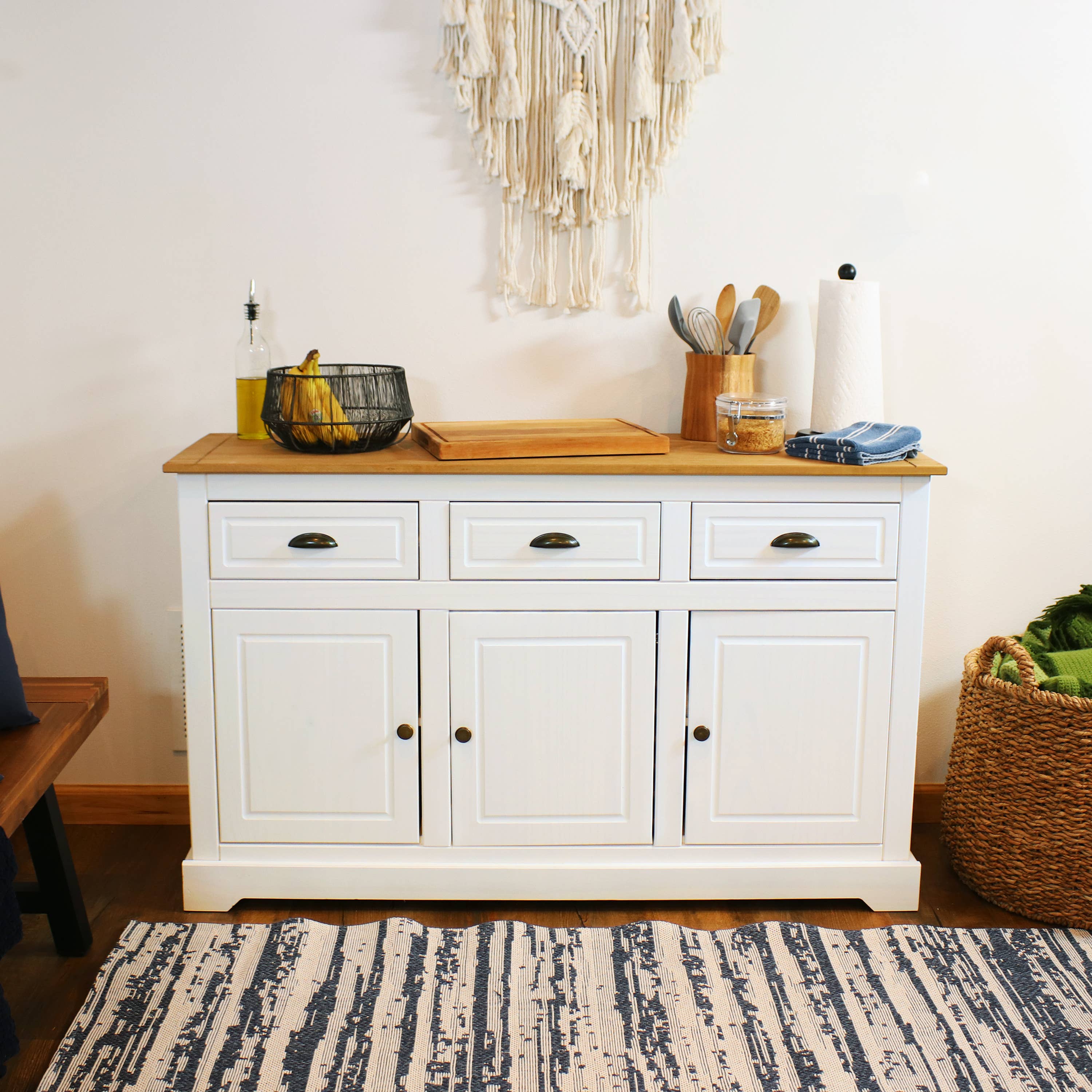 Sunnydaze Decor - Wholesale Sideboard - Solid Pine Sideboard with 3 Drawers and 3 Doors - White4