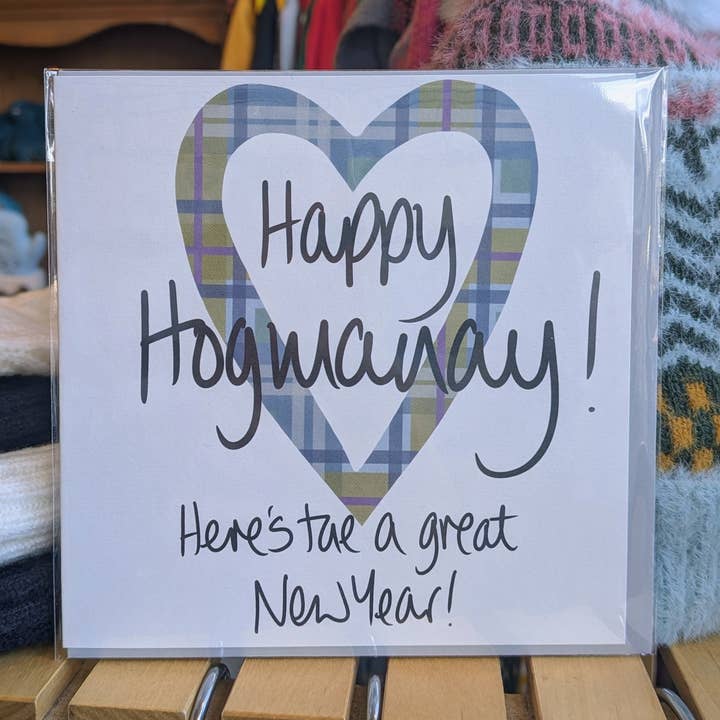 Happy Hogmanay - Here's tae a great New Year! Tartan Heart for wholesale by F and B Cards