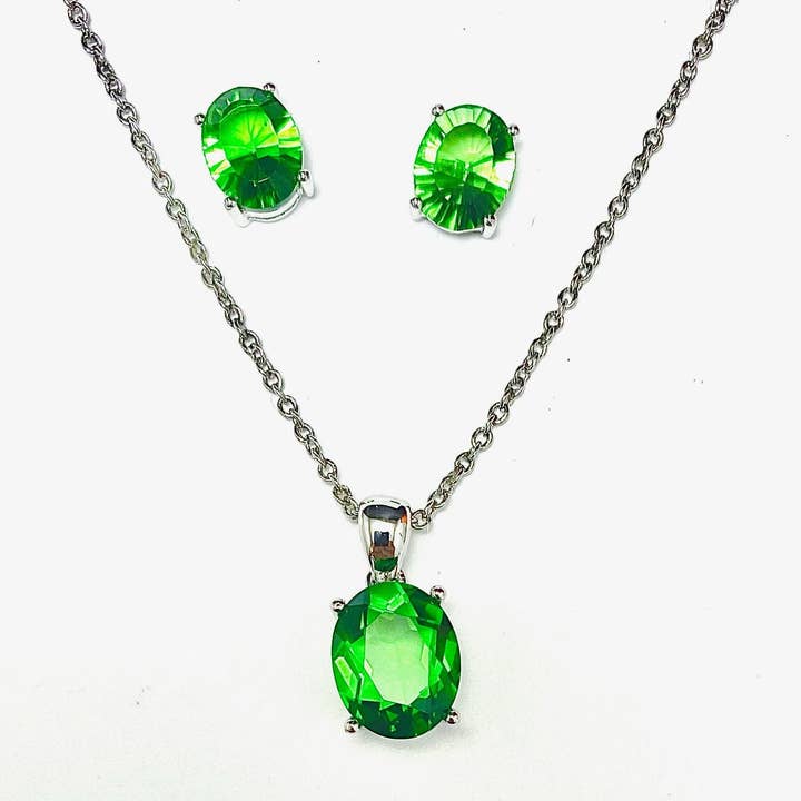 Helenite Oval Sterling Silver Earrings and Pendant Set for wholesale by Twan Kee Jewelry