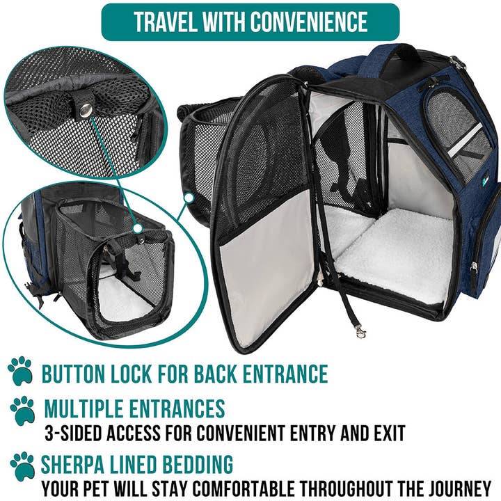 PetAmi - Wholesale Pet Carrier - Cat/Dog - Expandable 3-Way Entry Pet Carrier Backpack10