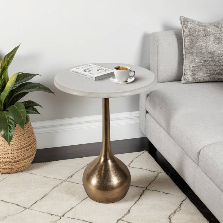 Sagebrook Home - Wholesale Side Table - White/Gold 20 in. Aluminum Marble Accent Table Ball Base
