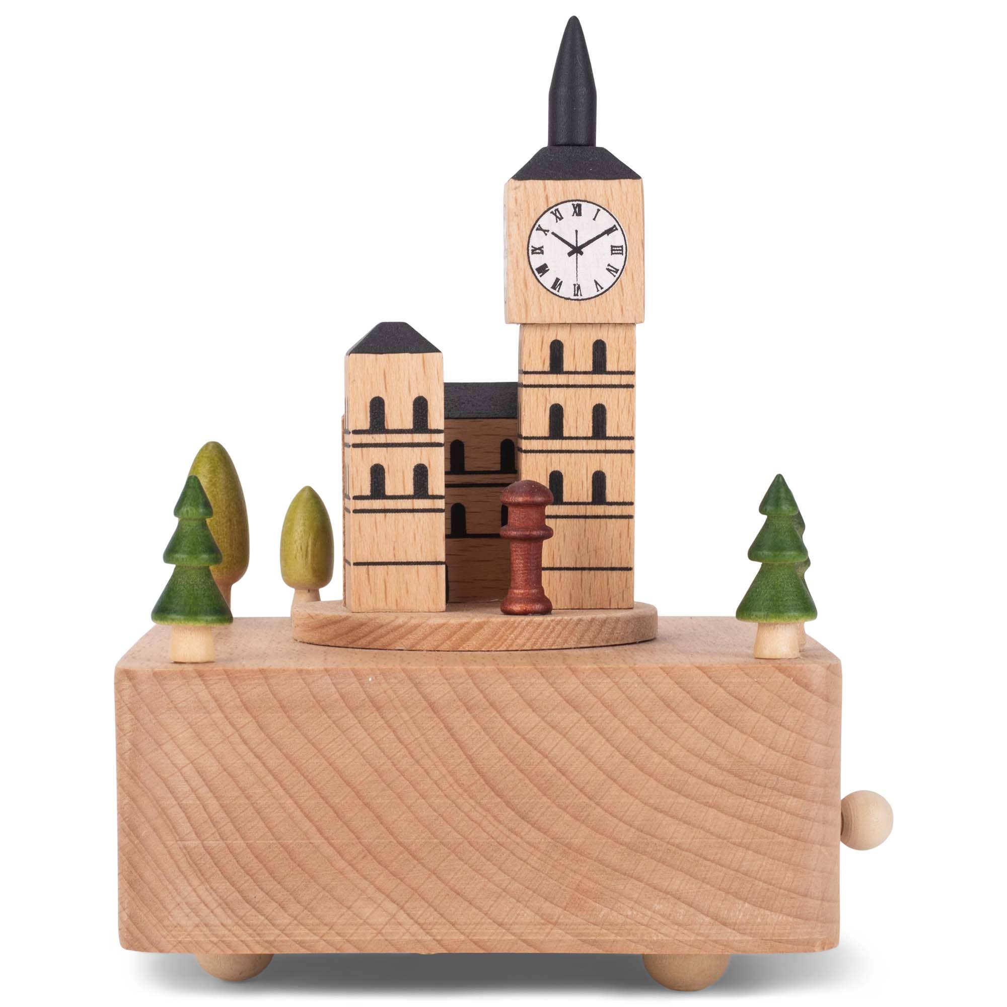 EAST AVENUE - Wholesale Decorative Tabletop Object - Big Ben Car Woodgrain 6 inch Beech Wind-Up Musical Figurine1