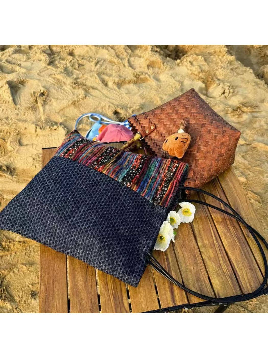 Blue Cosbai - Navy Color-Block Canvas Shoulder Bag for wholesale on Faire3