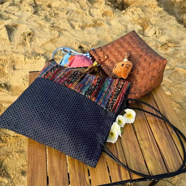 Blue Cosbai - Navy Color-Block Canvas Shoulder Bag for wholesale on Faire3