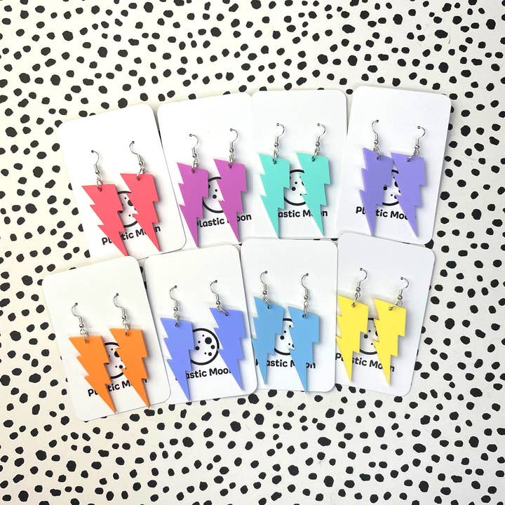 Pastel Lightning Bolt Earrings 3 Sec for wholesale by Plastic Moon