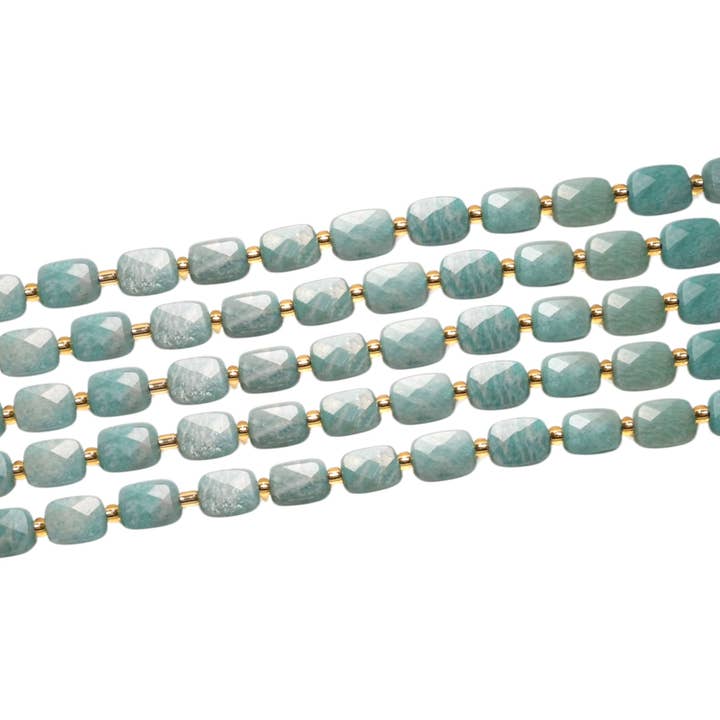Foliesbijoux - Wholesale Beaded Bracelet - String of 32 rectangular Amazonite 8x10 mm