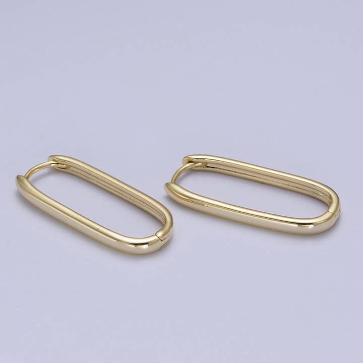 OS Gold Oblong Chunky Rectangle Earring, Rectangle or Oval Shape Earrings, Minimalist Hoop Earring for Everyday Use AE-1011 for wholesale by Aim Eternal