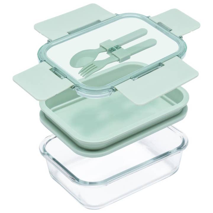 Lexi Home - Wholesale Lunch Bag/Box - Deluxe 4-in-1 Double Layer Glass Bento Box with Utensils