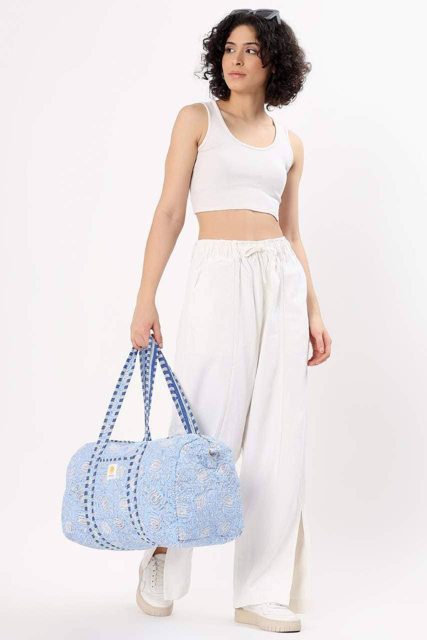 Hi Handmade - Wholesale Weekender Bag - Women's - Cotton Duffle Bag - Blue Lily9