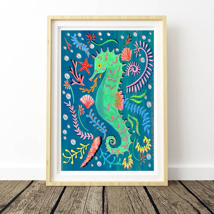 Seahorse Nursery Art Print for wholesale by Violets Print House